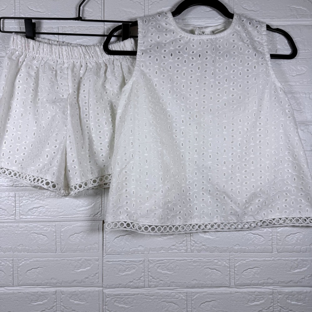 Eyelet Shorts Set Kids 11Y White Sleeveless Open Back Top Summer Boho